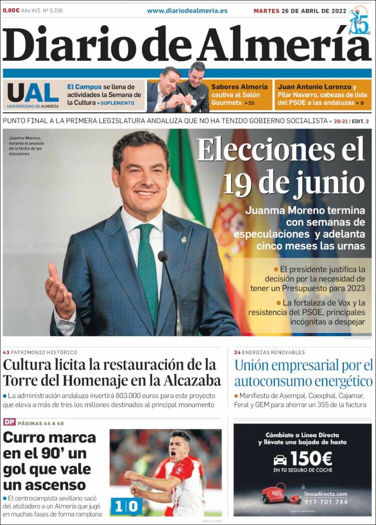 Portada de Diario de Almería (España)