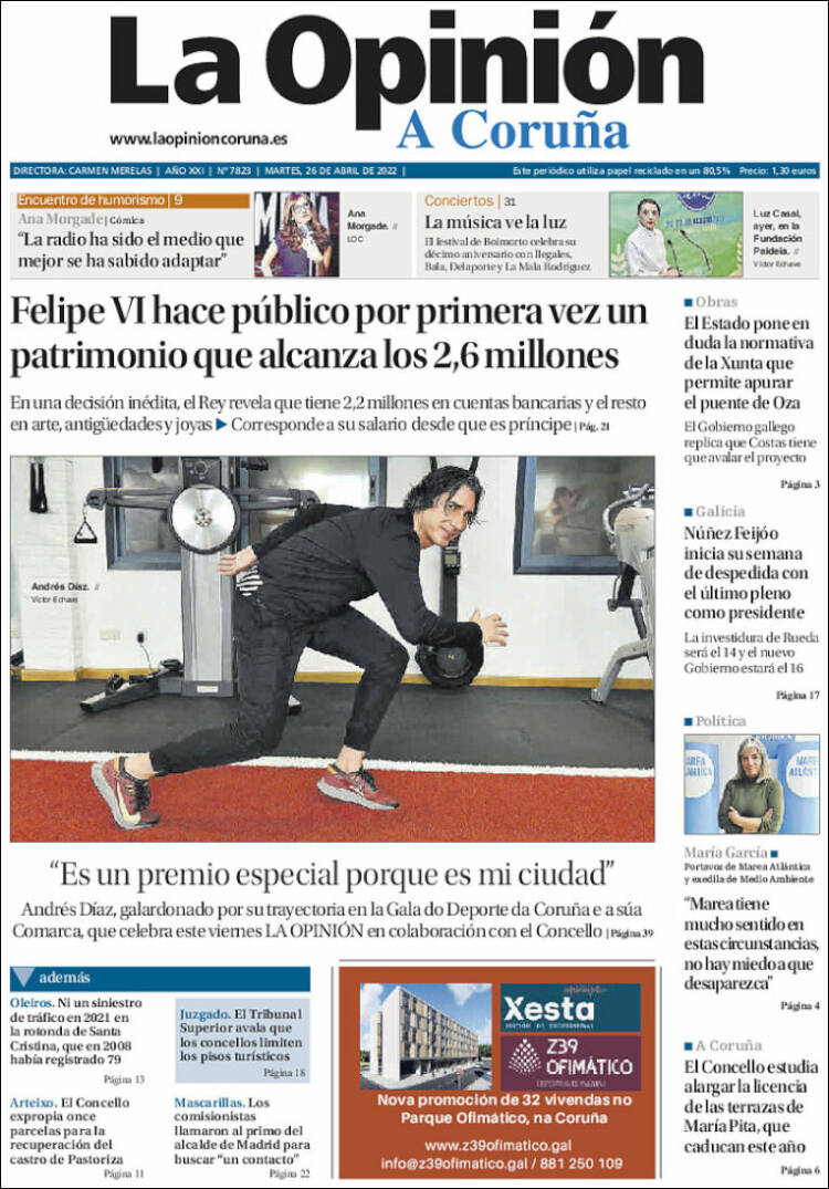 Portada de La Opinión de A Coruña (España)