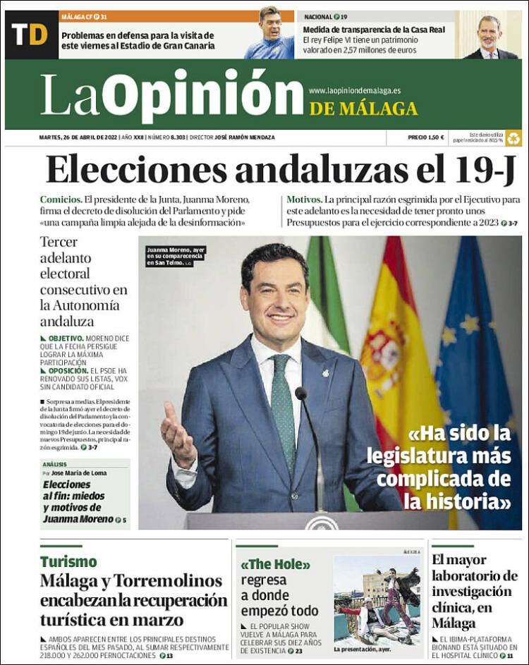 Portada de La Opinión de Málaga (España)