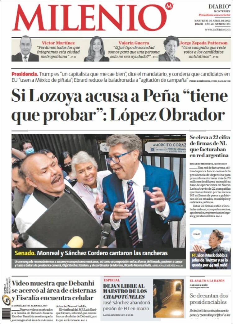 Portada de Milenio de Monterrey (M&eacute;xico)