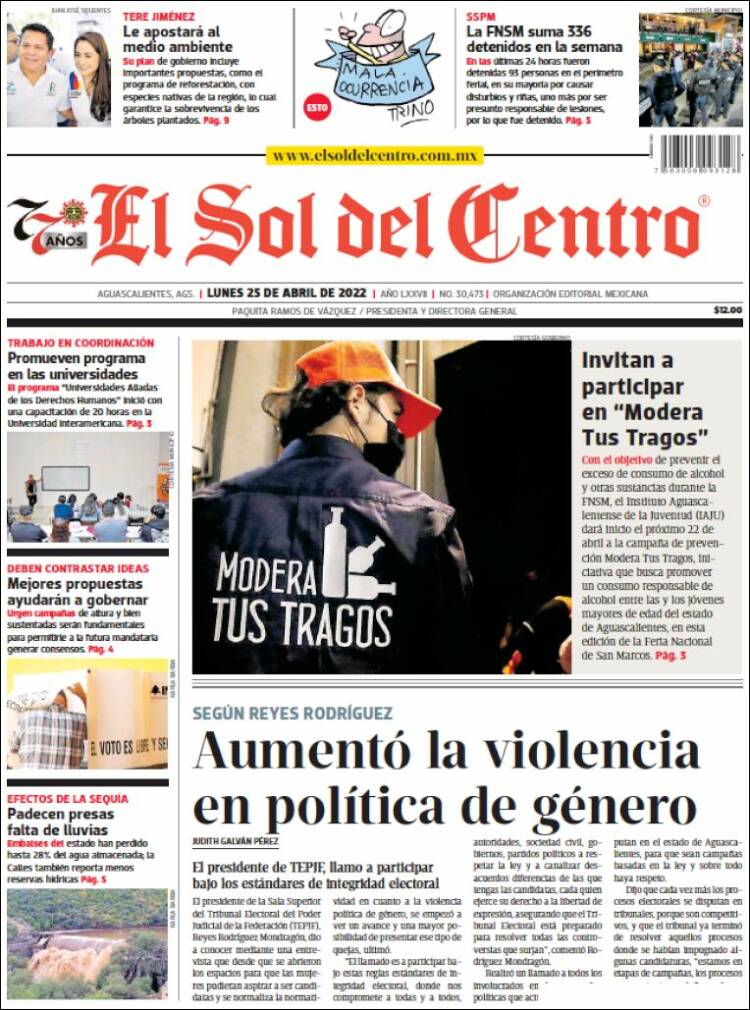Portada de El Sol del Centro (M&eacute;xico)