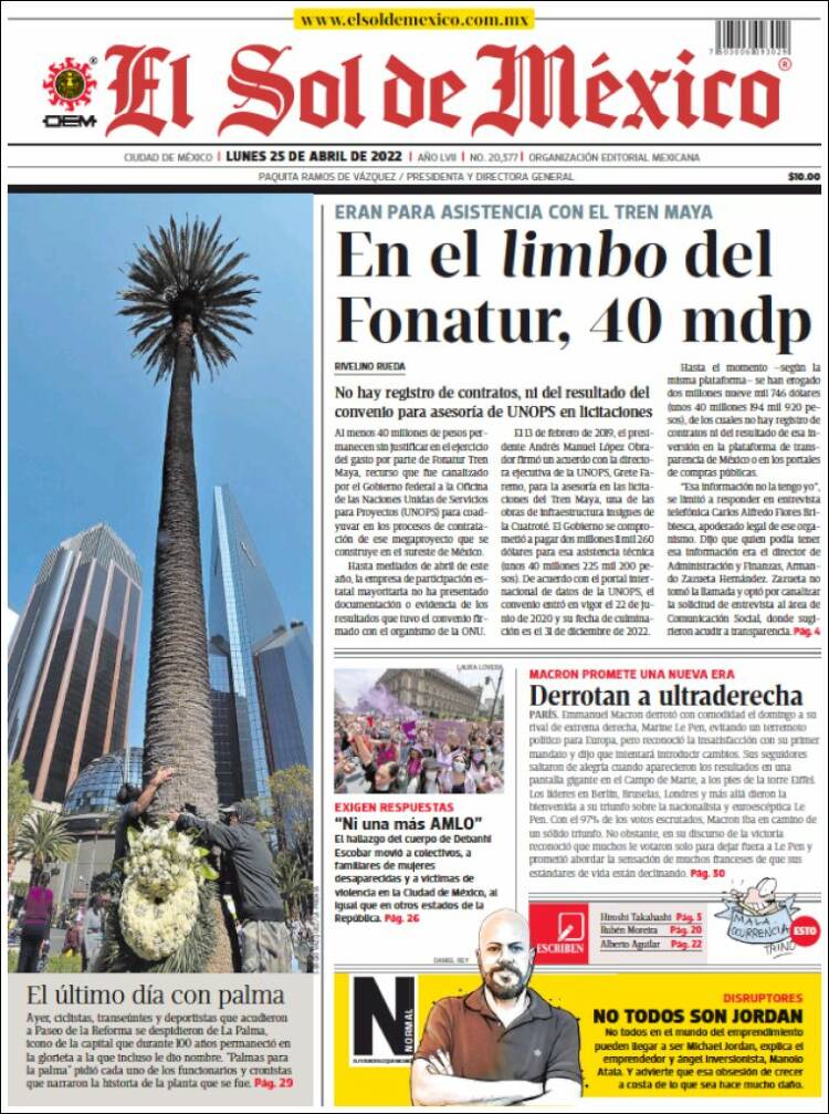 Portada de El Sol de México (M&eacute;xico)