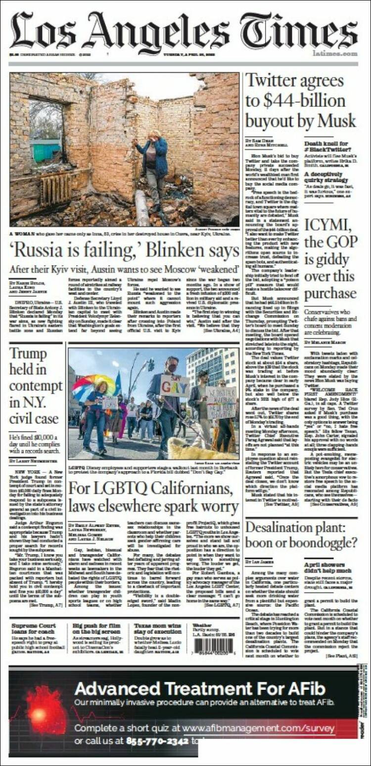 Portada de Los Angeles Times (USA)