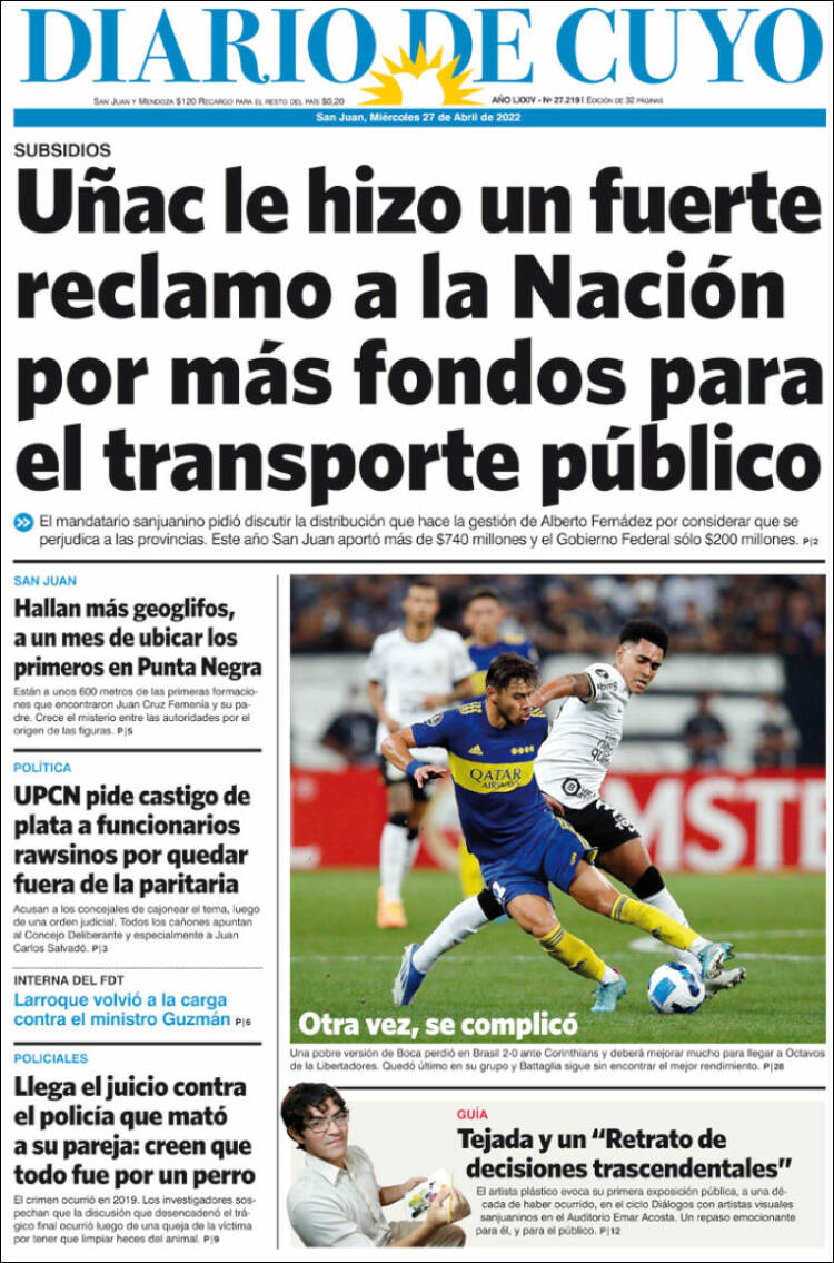 Portada de Diario de Cuyo (Argentina)