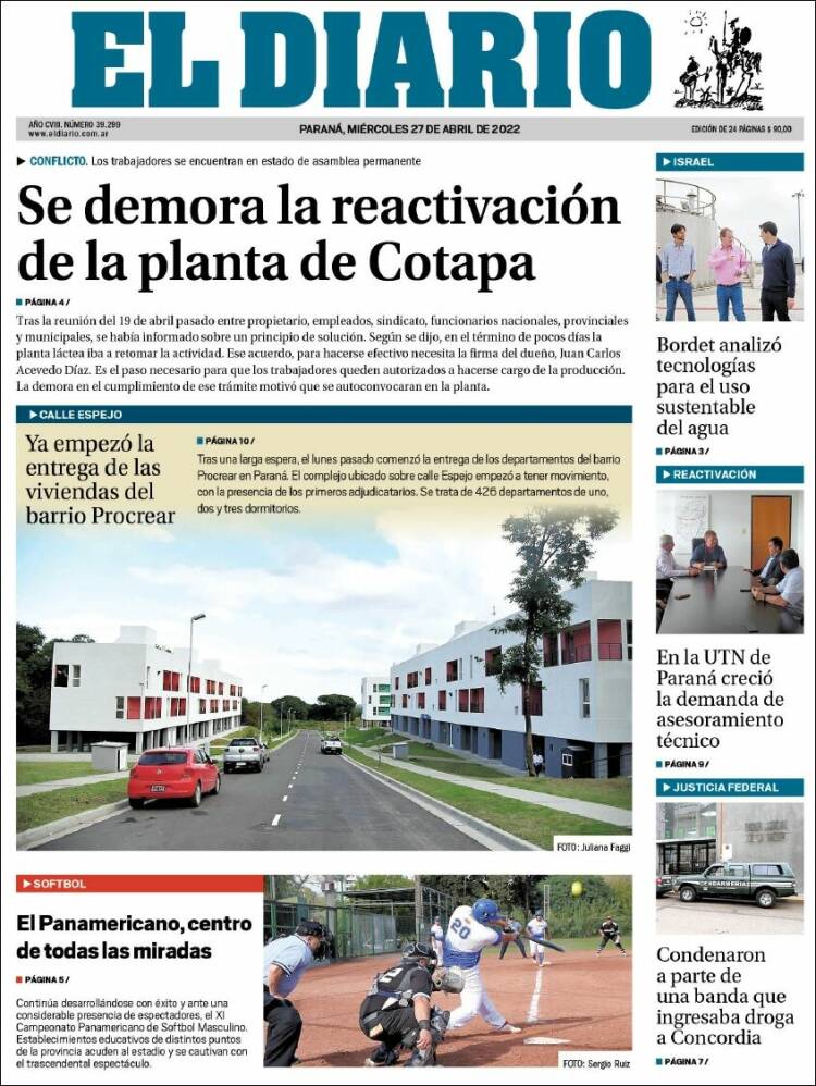 Portada de El Diario de Paraná (Argentina)