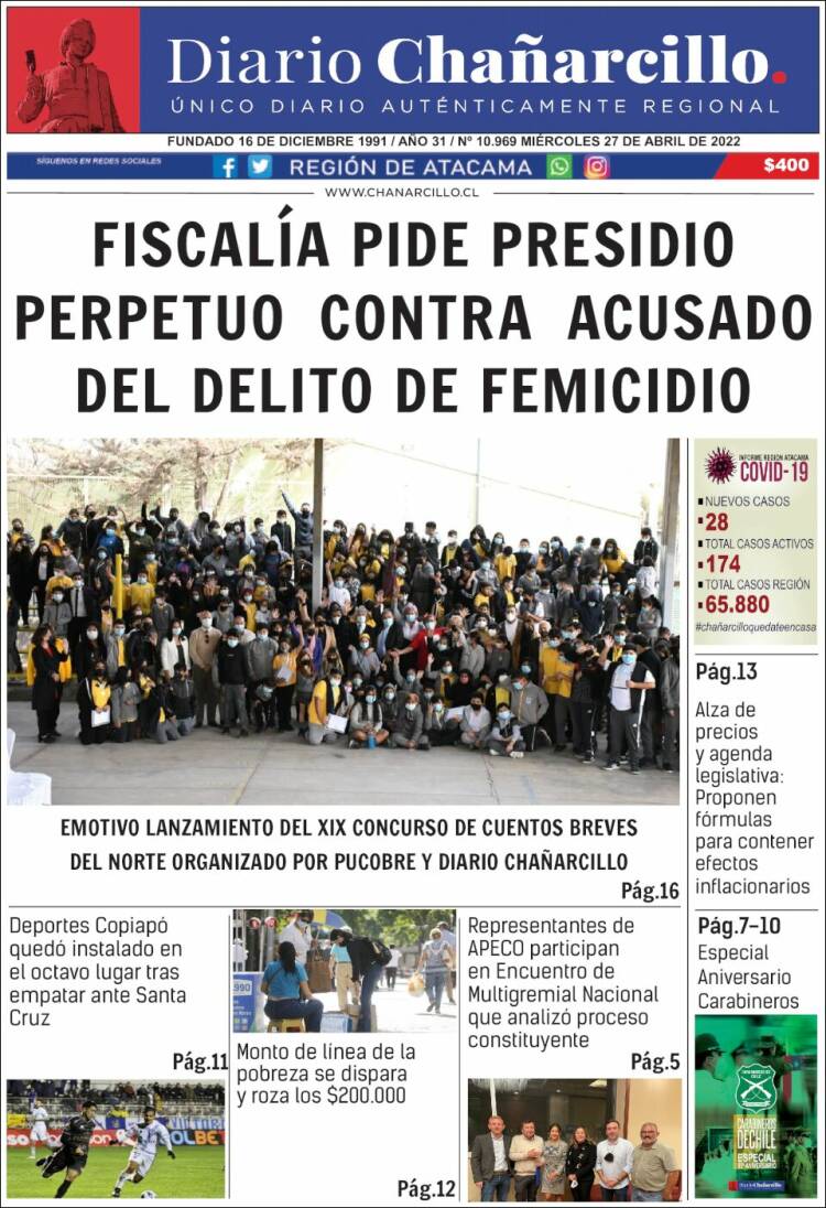 Portada de Diario Chañarcillo (Chile)