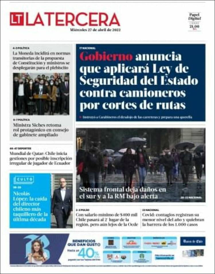 Portada de La Tercera (Chile)