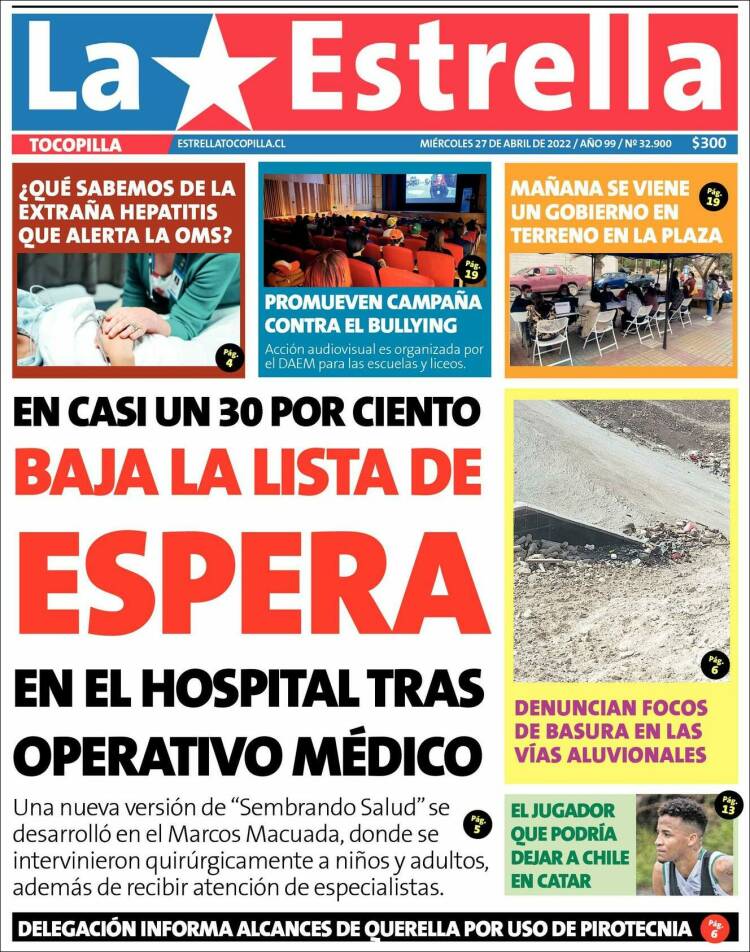 Portada de La Estrella de Tocopilla (Chile)