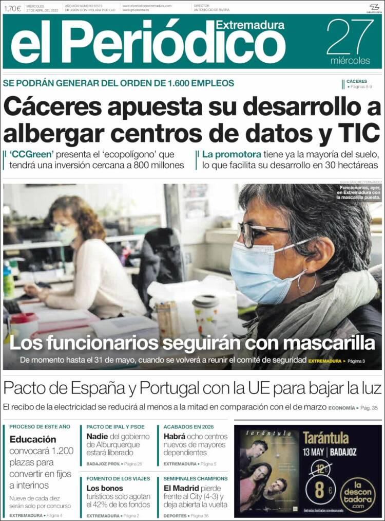 Portada de El Periódico de Extremadura (Espa&ntilde;a)