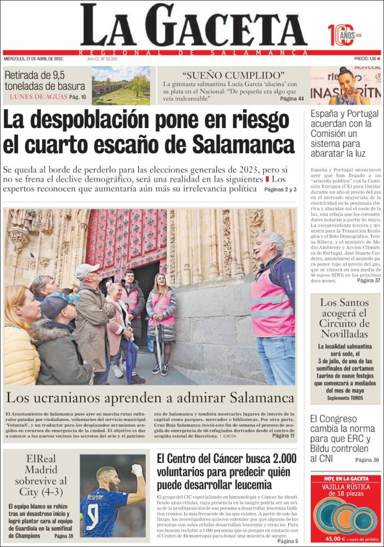 Portada de La Gaceta de Salamanca (Espa&ntilde;a)