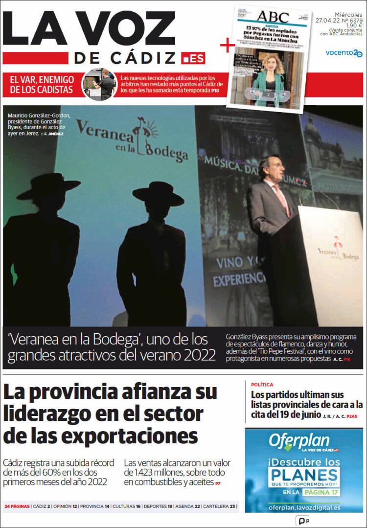 Portada de La Voz de Cádiz (Espa&ntilde;a)