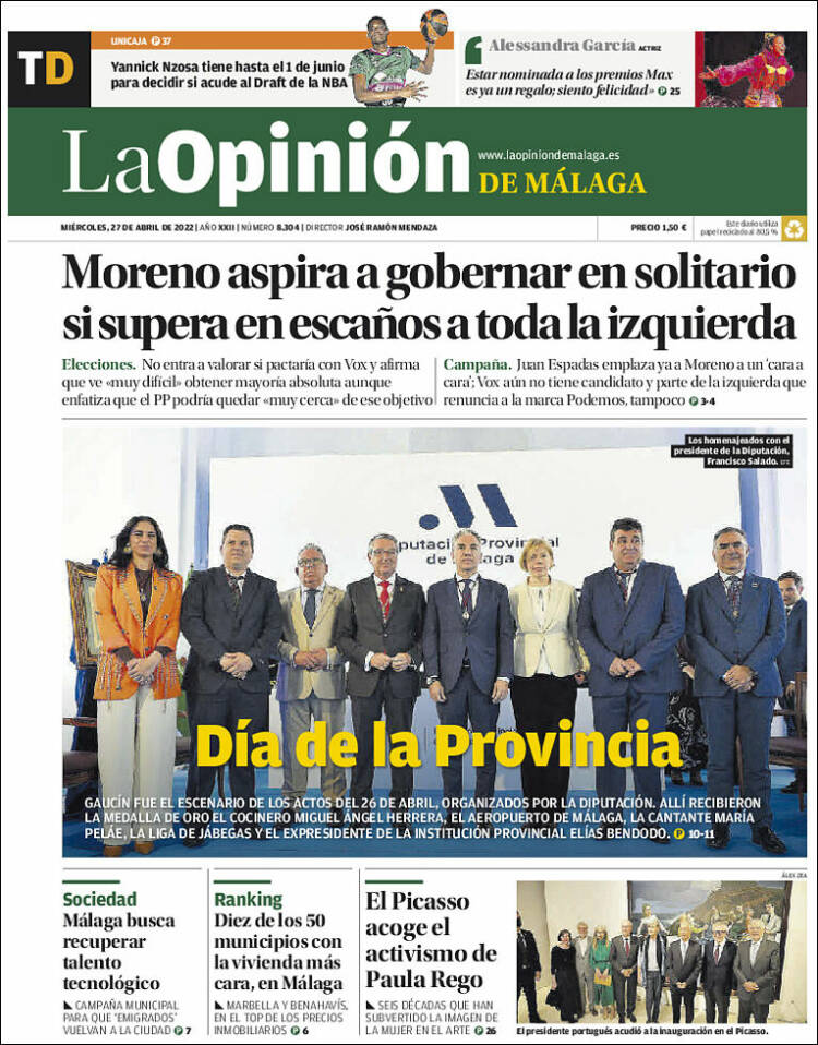 Portada de La Opinión de Málaga (Espa&ntilde;a)