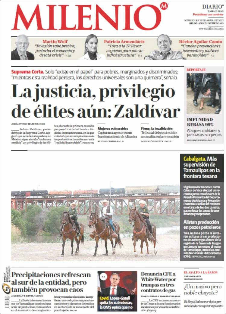 Portada de Milenio - Tamaulipas (México)