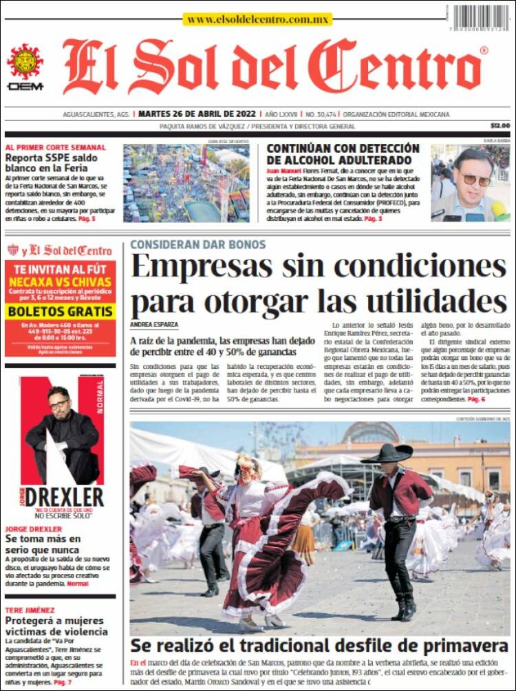 Portada de El Sol del Centro (México)