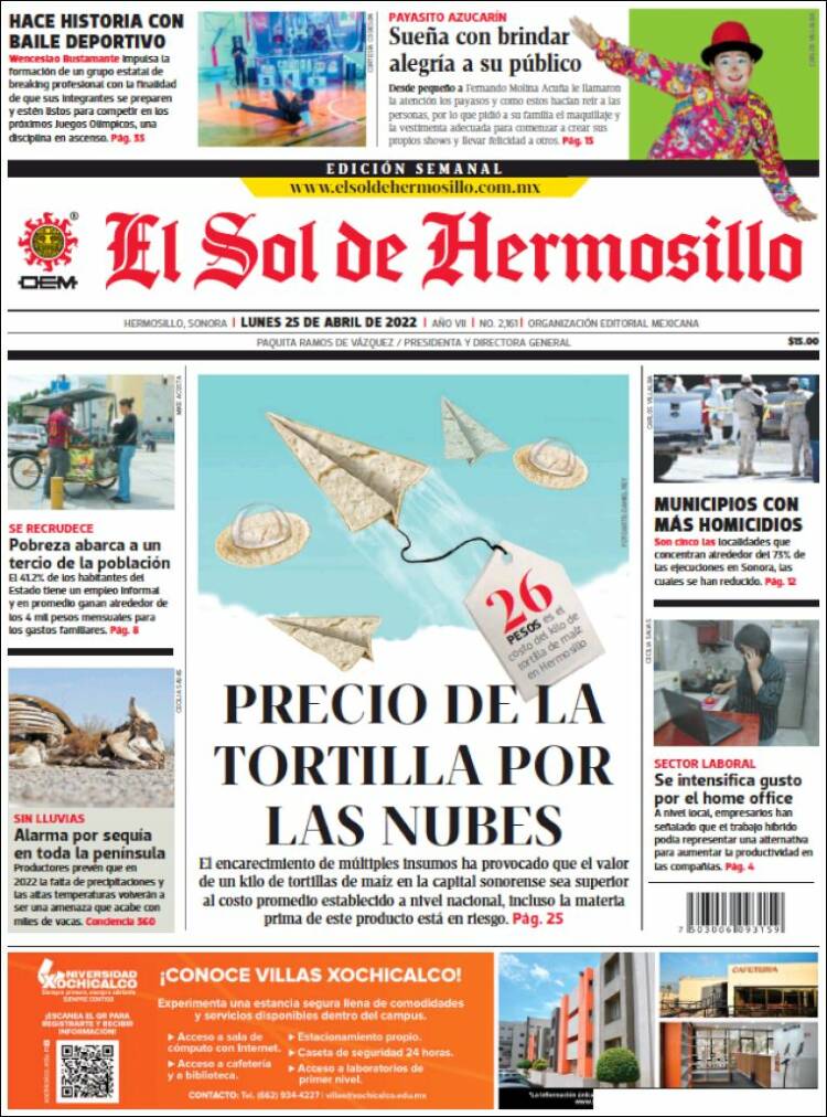 Portada de El Sol de Hermosillo (México)