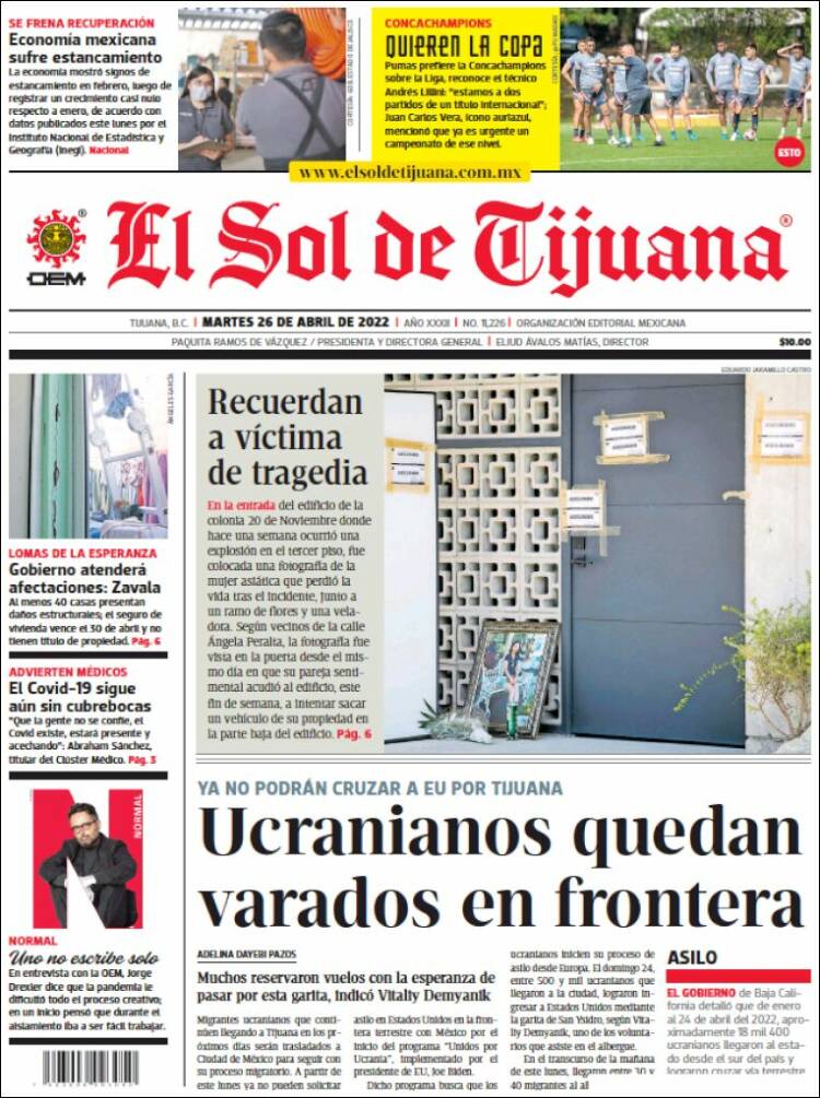 Portada de El Sol de Tijuana (México)