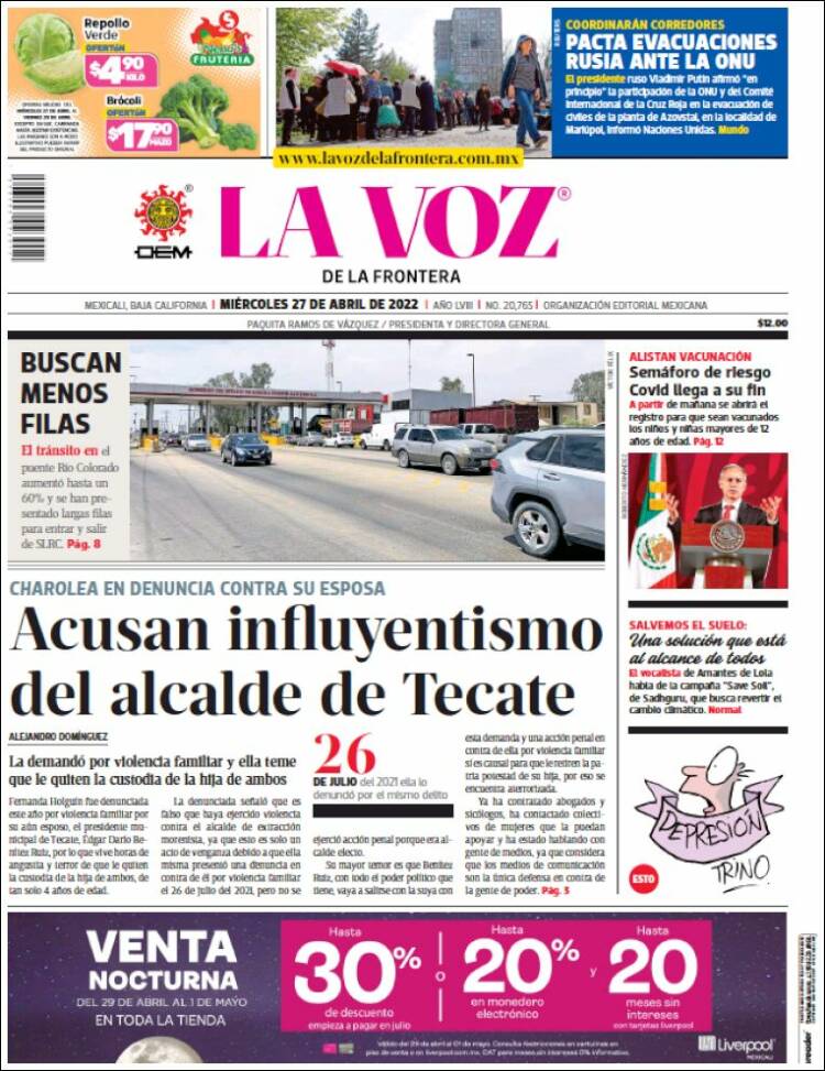 Portada de La Voz de la Frontera (México)