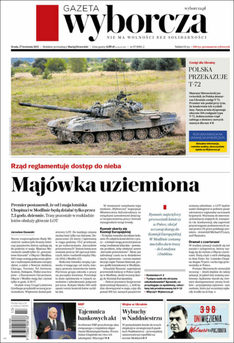 Portada de Gazeta Wyborcza (Polonia)