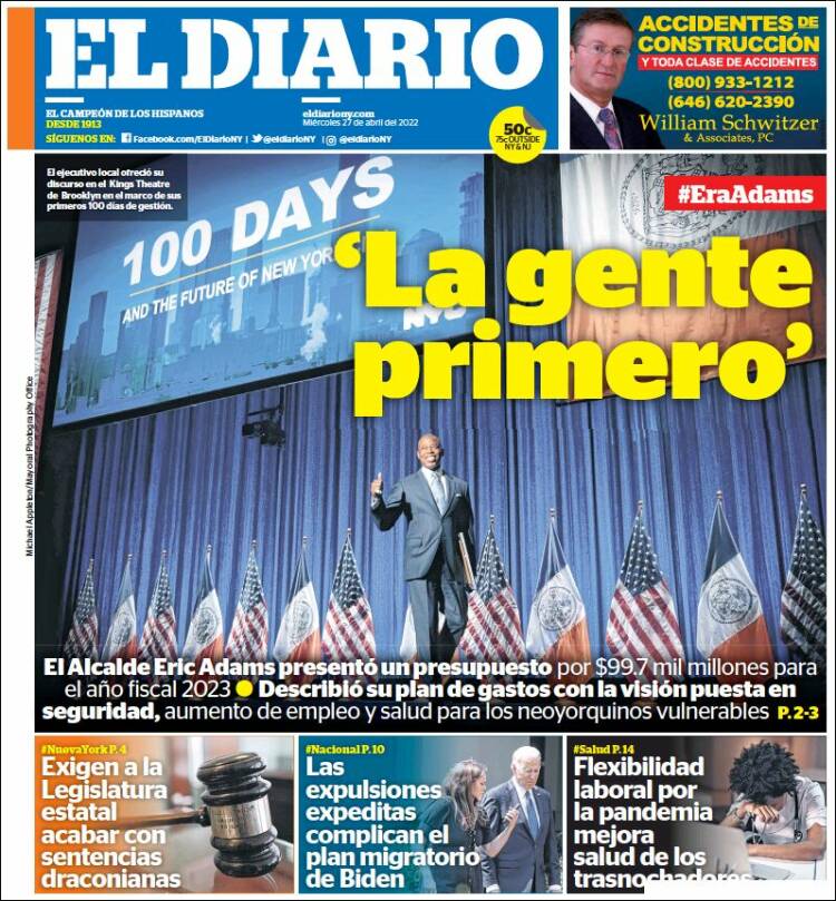 Portada de El Diario NY (USA)