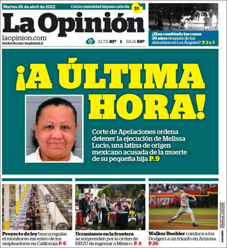 Portada de La Opinión (USA)