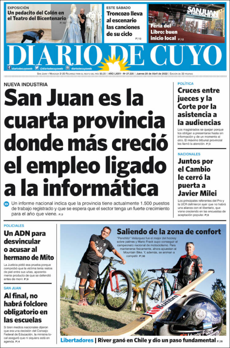Portada de Diario de Cuyo (Argentina)