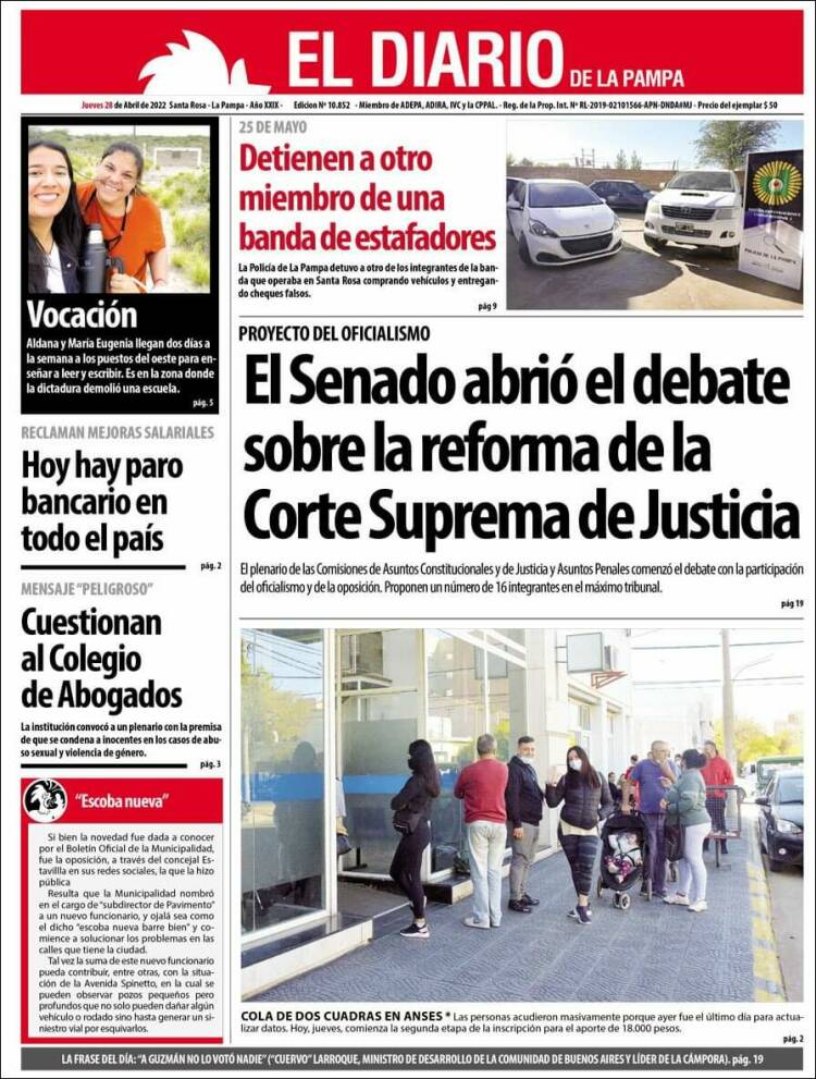 Portada de Diario de La Pampa (Argentina)