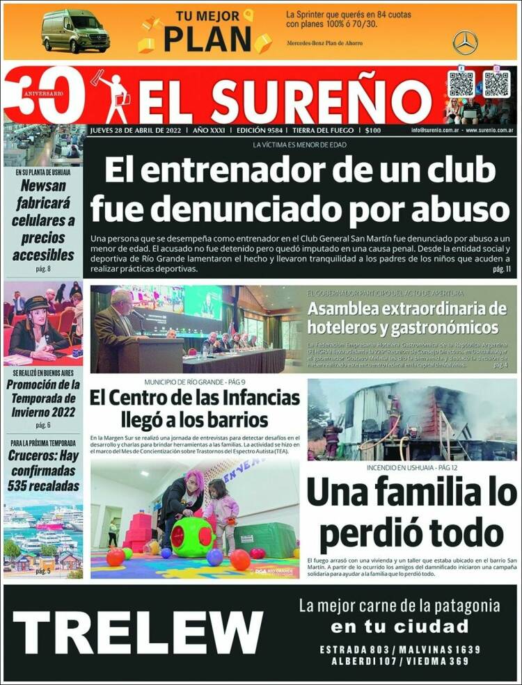 Portada de Diario El Sureño (Argentina)