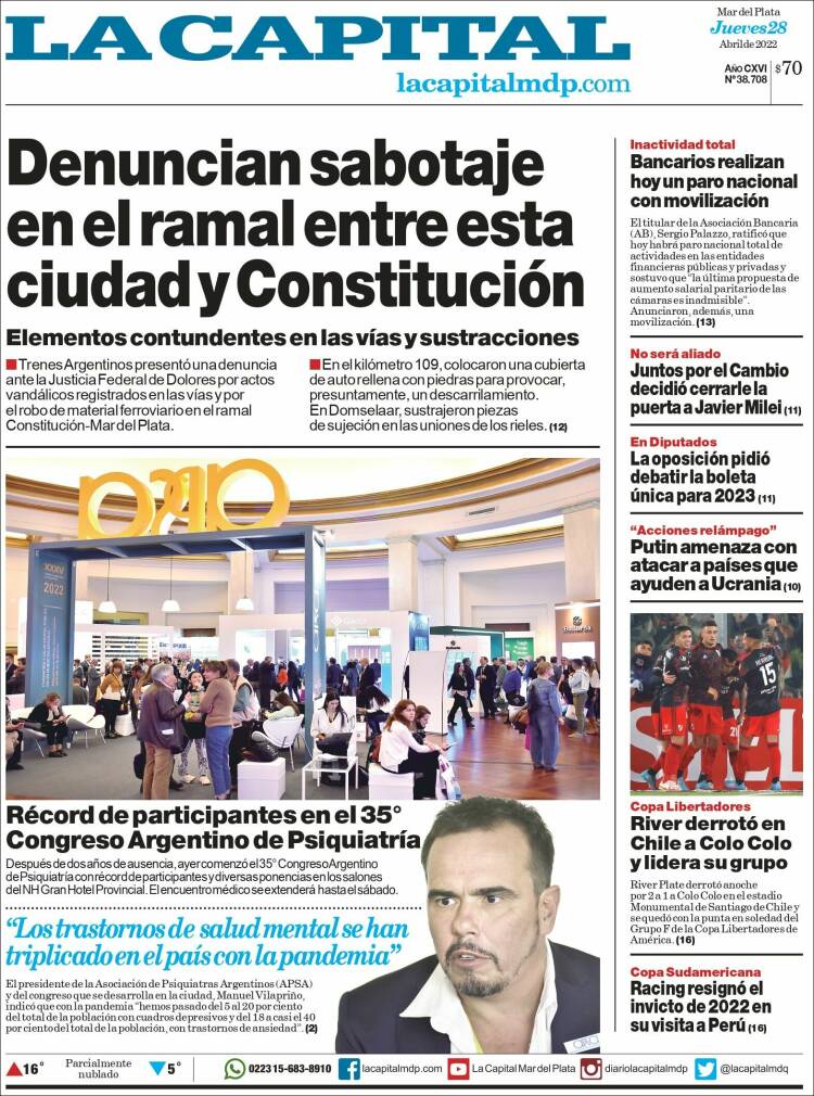 Portada de Diario La Capital - Mar del Plata (Argentina)