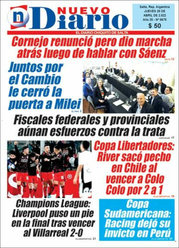 Portada de Nuevo Diario de Salta (Argentina)