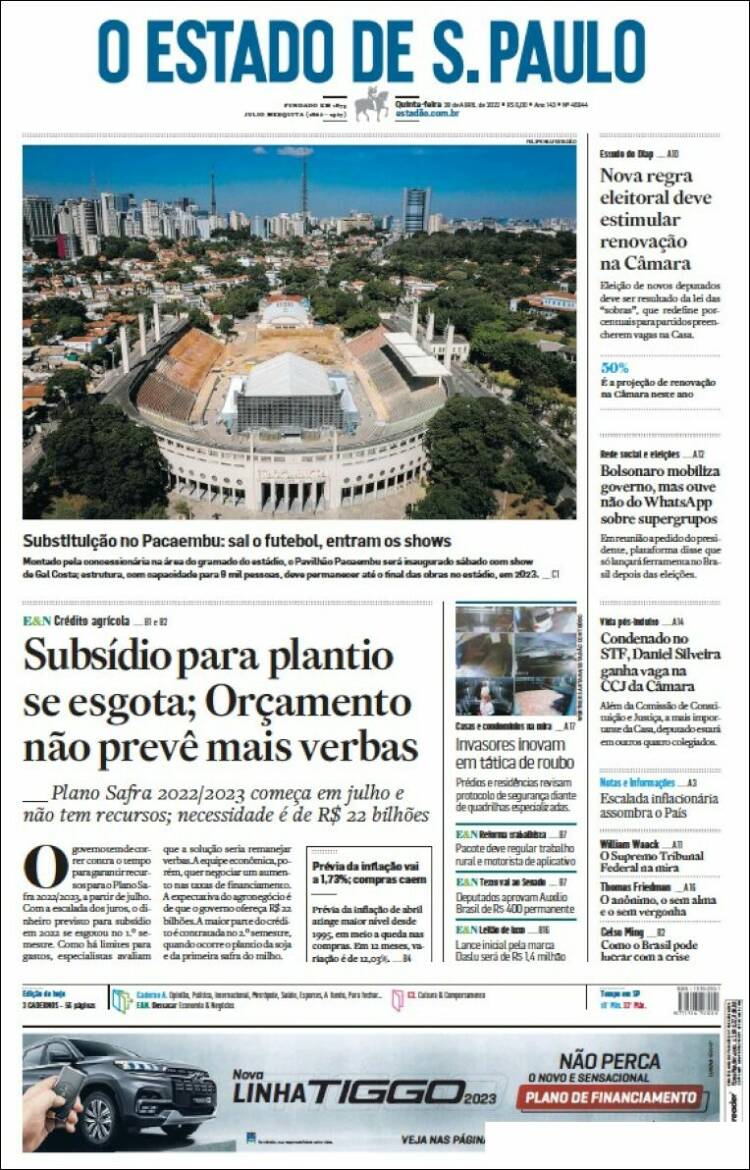 Portada de O Estado de São Paulo (Brasil)