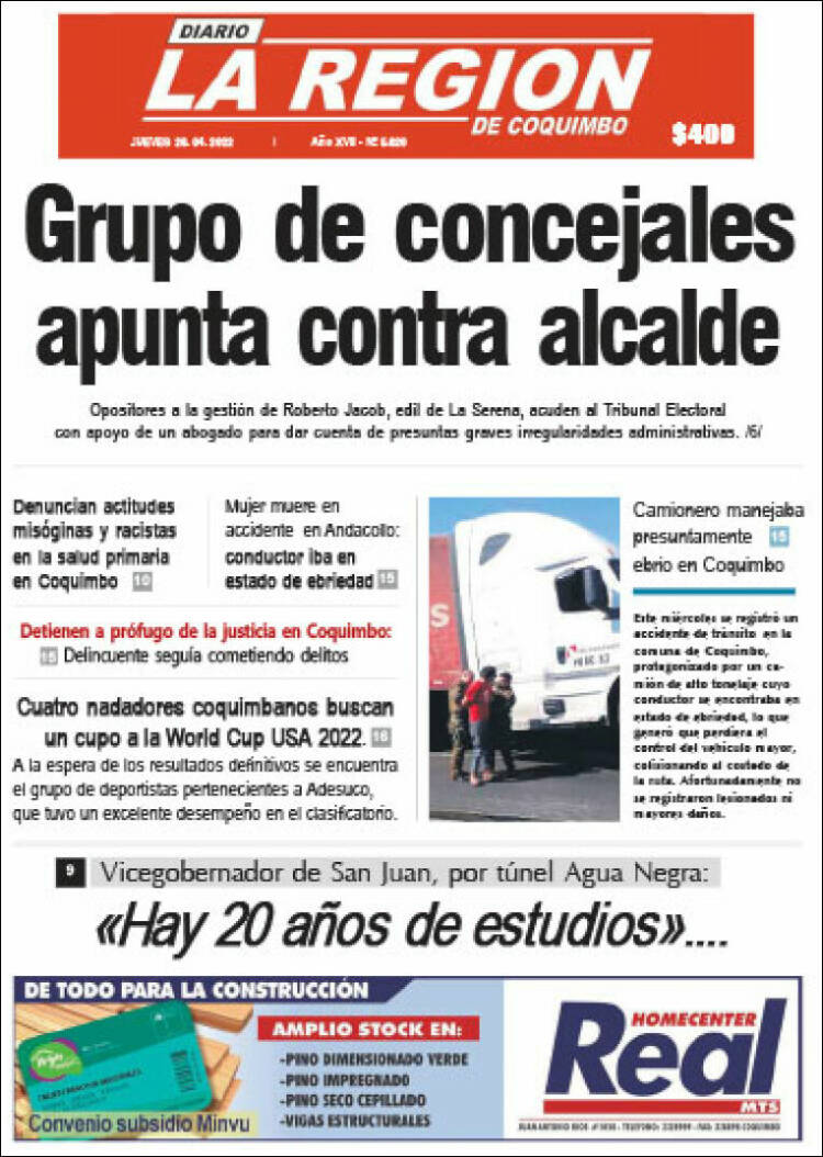 Portada de Diario La Región de Coquimbo (Chile)