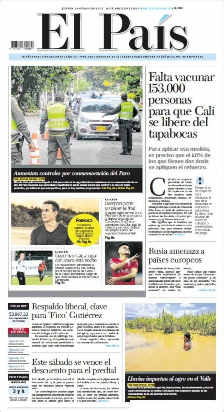 Portada de El País - Cali (Colombia)