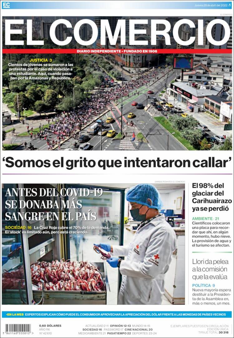 Portada de El Comercio (Ecuador)