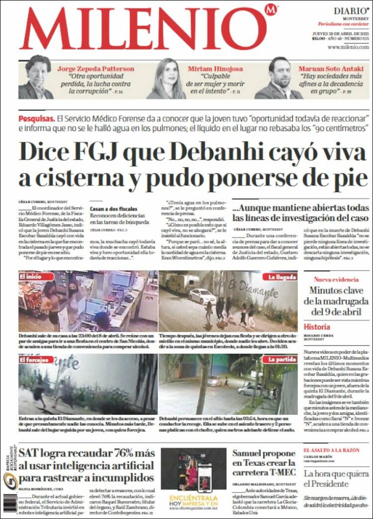 Portada de Milenio de Monterrey (México)