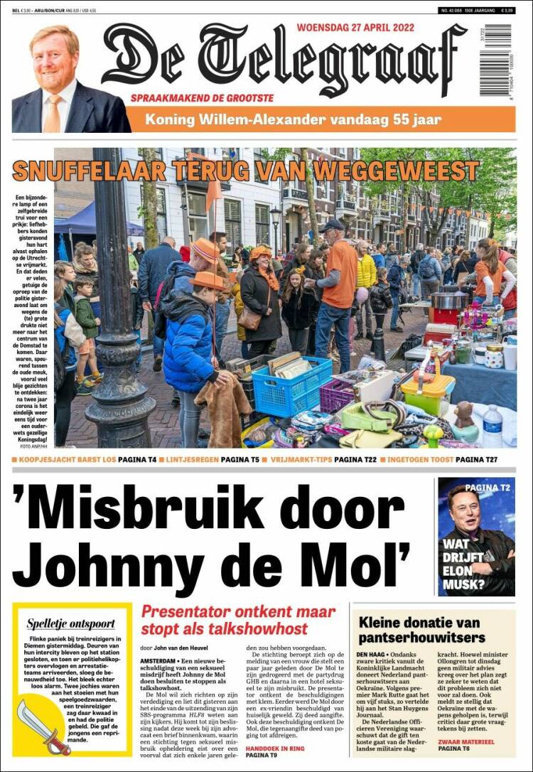 Portada de De Telegraaf (Pa&iacute;ses Bajos)