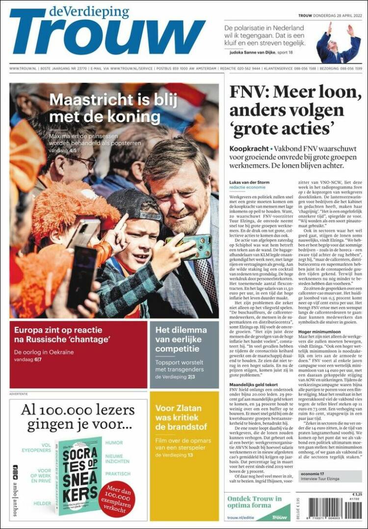 Portada de Trouw (Pa&iacute;ses Bajos)