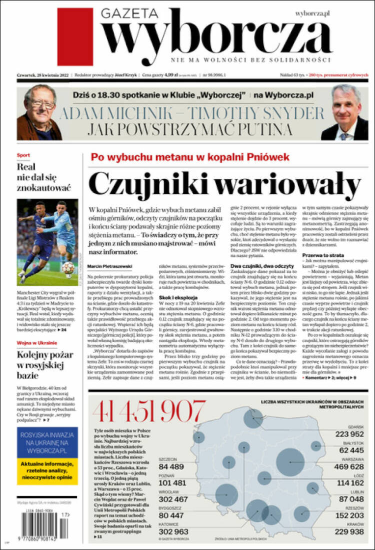 Portada de Gazeta Wyborcza (Pologne)
