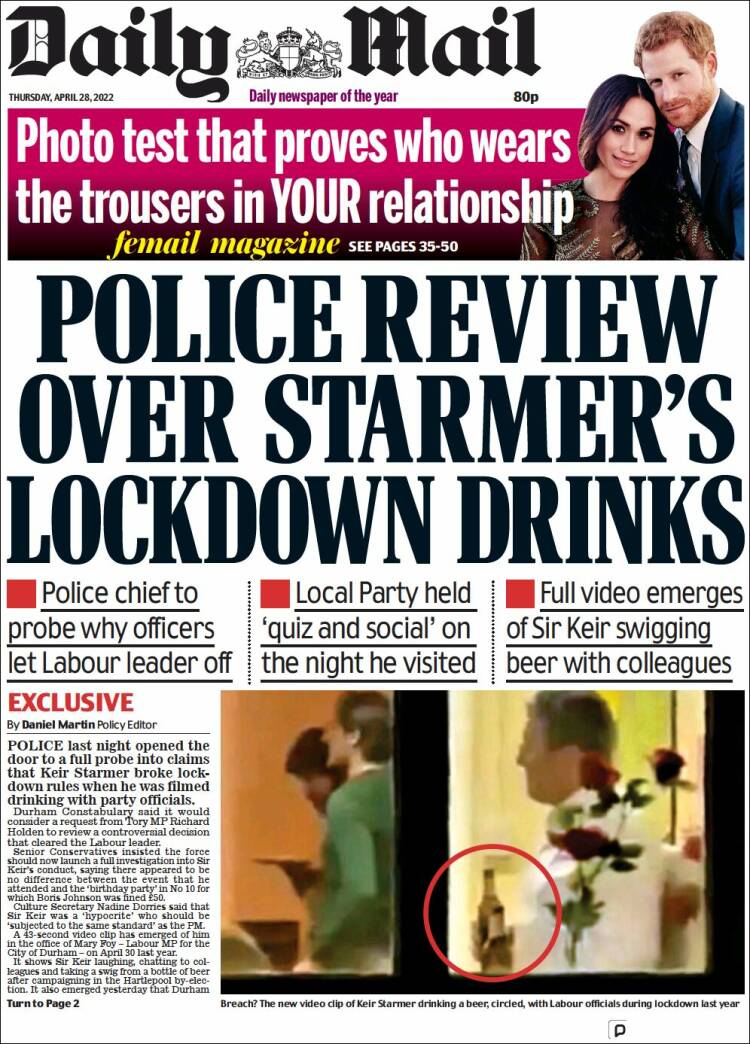 Portada de Daily Mail (Royaume-Uni)