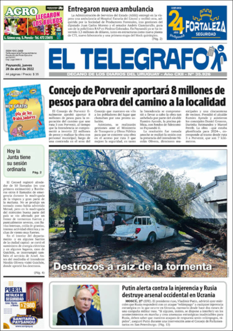 Portada de El Telégrafo (Uruguay)