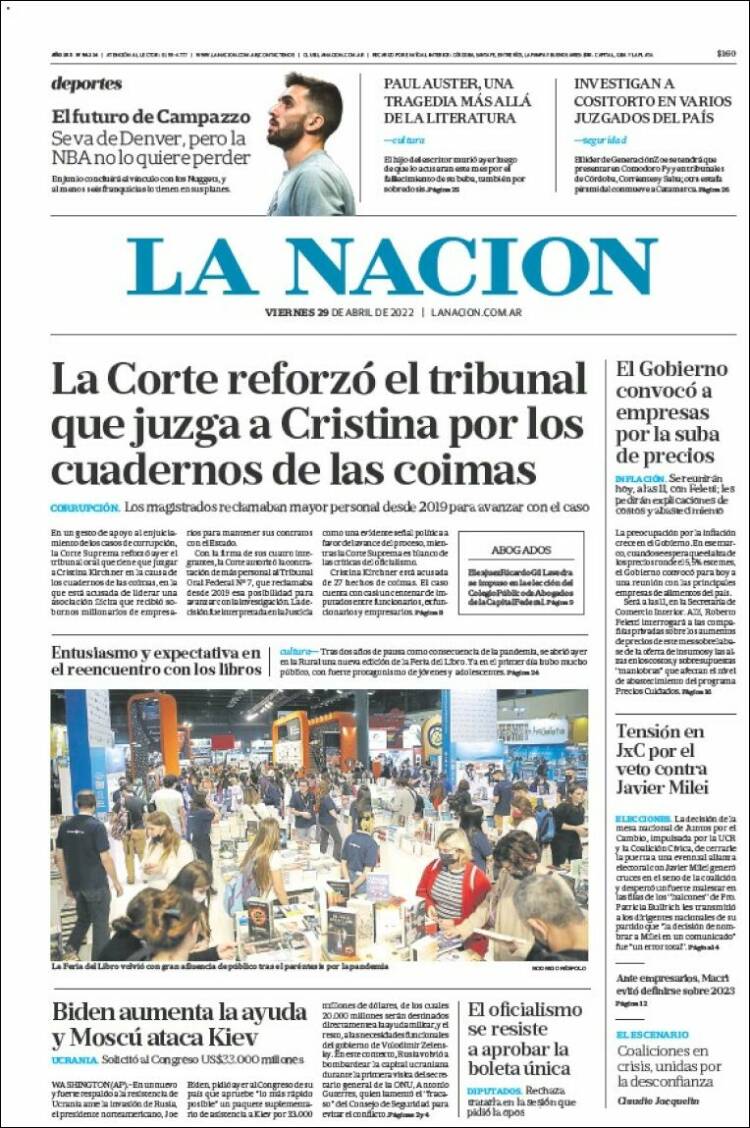 Portada de La Nación (Argentina)