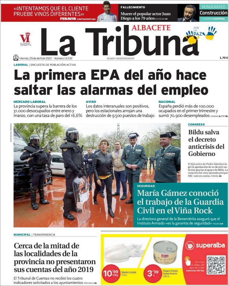 Portada de La Tribuna de Albacete (España)