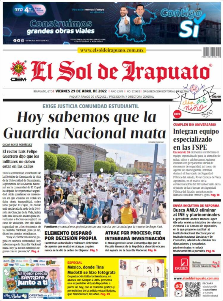 Portada de El Sol de Irapuato (México)