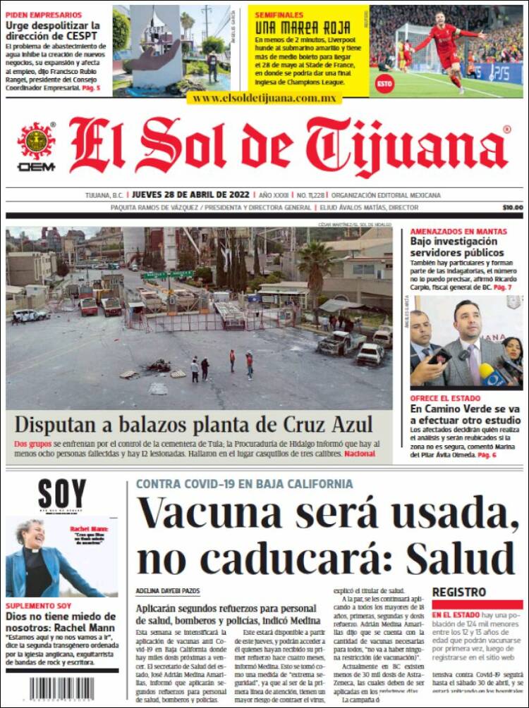 Portada de El Sol de Tijuana (México)