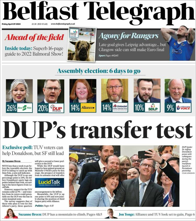 Portada de Belfast Telegraph (Reino Unido)