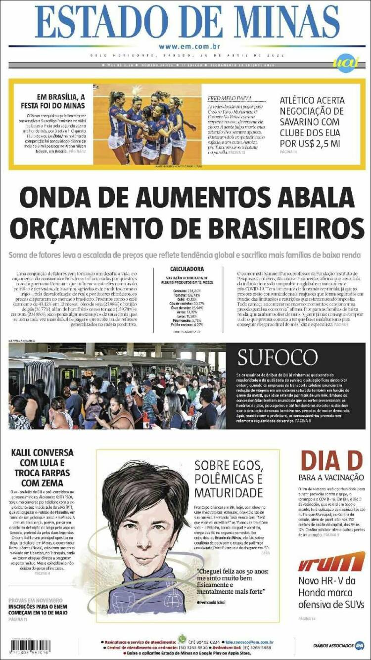 Portada de Jornal Estado de Minas (Brasil)