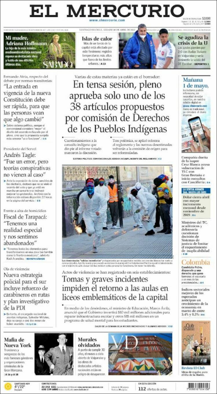 Portada de El Mercurio (Chile)