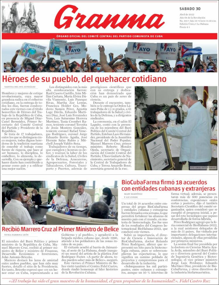 Portada de Granma (Cuba)