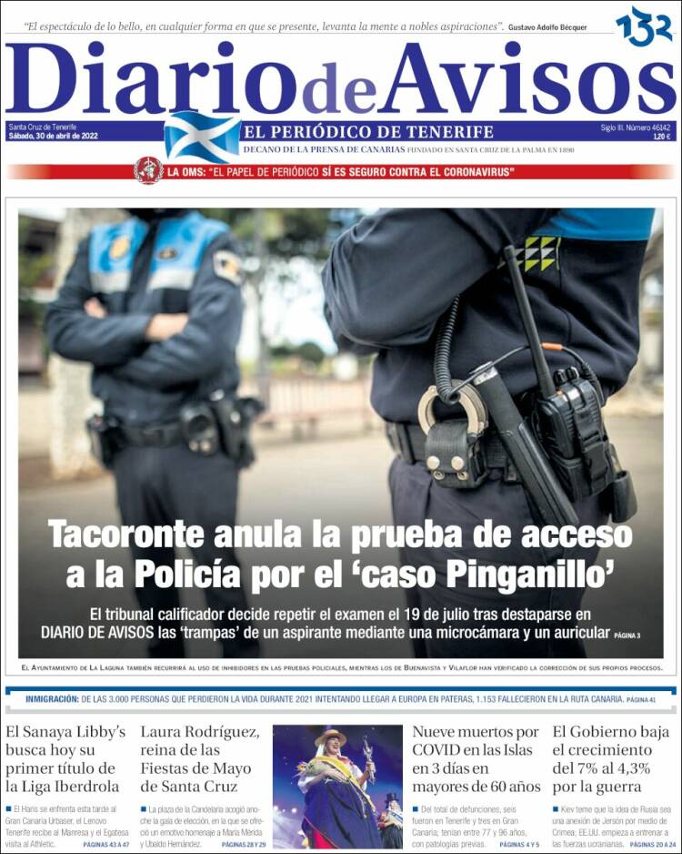 Portada de Diarios de Avisos (España)