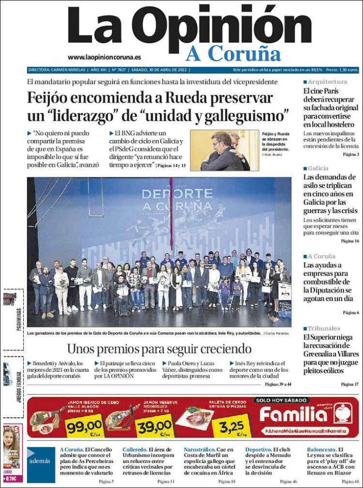 Portada de La Opinión de A Coruña (España)