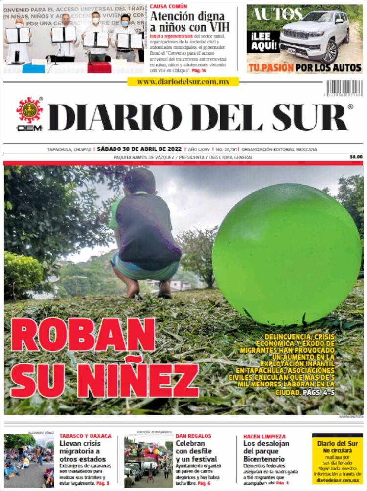 Portada de El Diario del Sur (México)